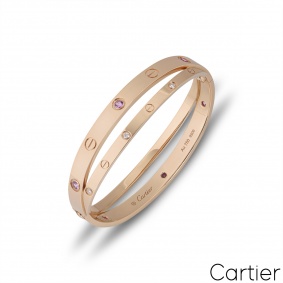 Cartier Rose Gold Half Diamond & Pink Sapphire Love Bracelet Size 17 N6705917